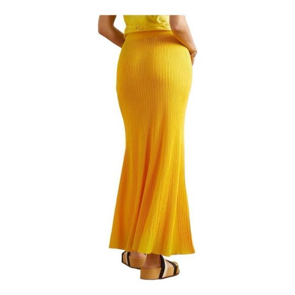 $1390 Gabriela Hearst Eula Ribbed and Pointelle Knit In Yellow Merino Wool Maxi - Picture 3 of 10